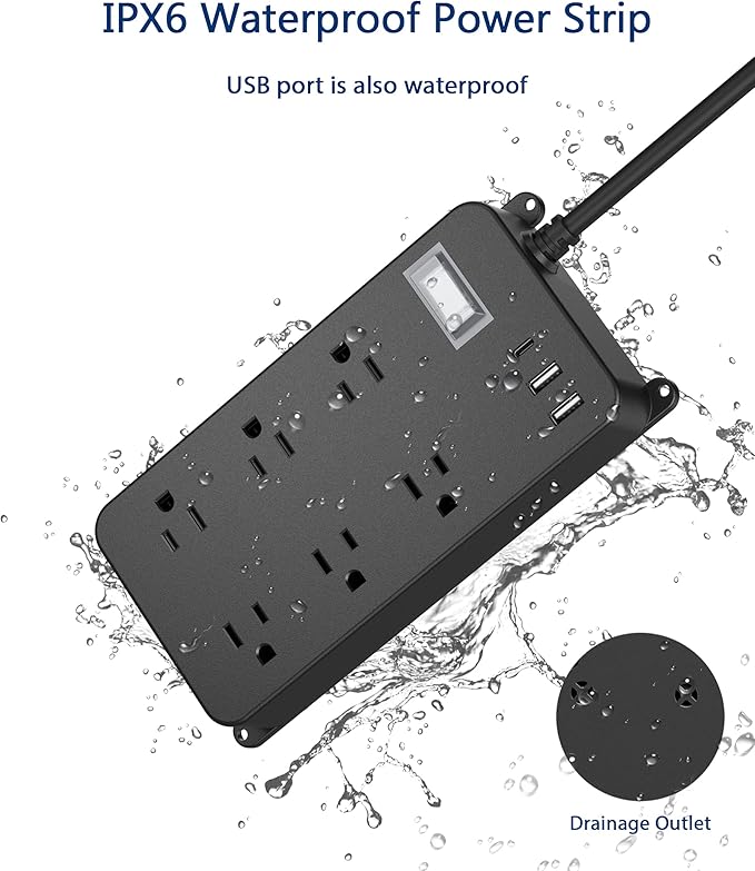 Outdoor Power Strip Weatherproof, 20W USB C Port, Waterproof Extension Cord - Image 2