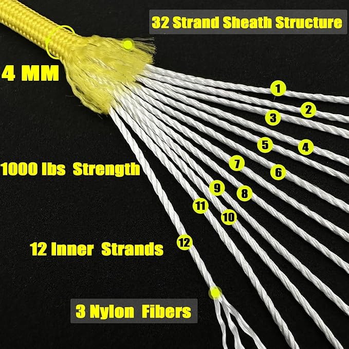 VVAAGG 1000 Paracord Rope 200FT, 4mm Utility Parachute Cord 12 Strand Nylon Rope - Image 2