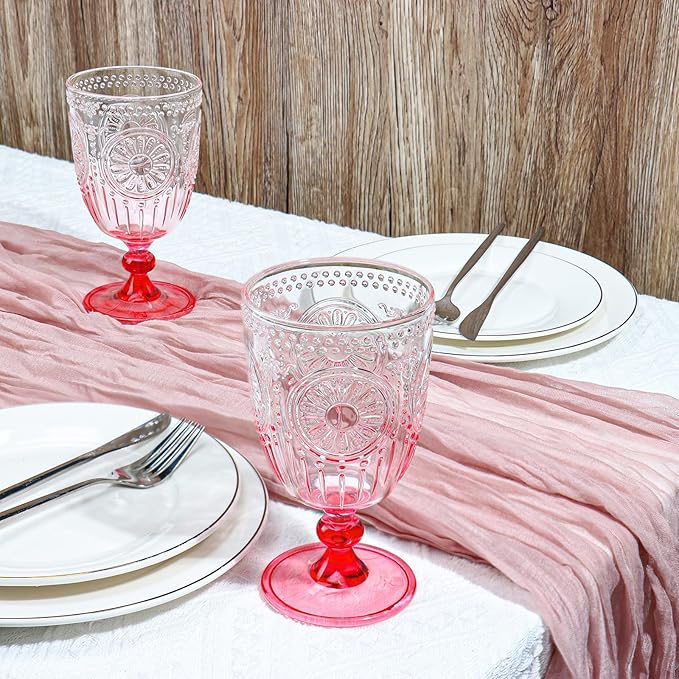 XUWAIDSGN 12Pcs Plastic Vintage Wine Glasses 13.5oz Reusable Embossed Goblet - Image 5