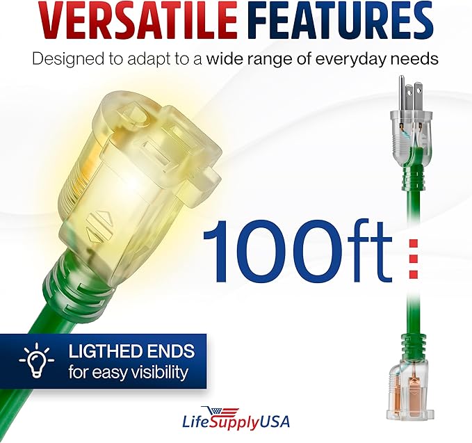 100ft Outdoor/Indoor Extension Cord 12/3 Gauge Extra Heavy Duty 3 Prong SJTW - Image 6