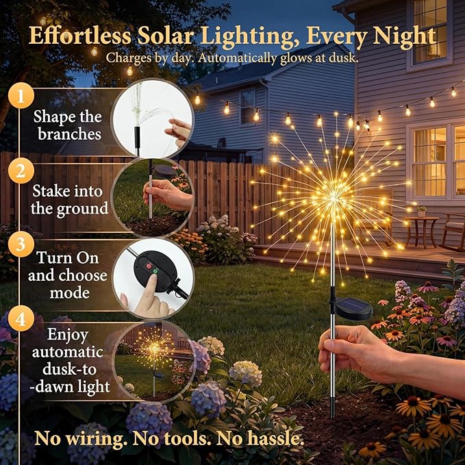 Solar Firework Lights, 10 Pack 120 LEDs 8 Lighting Modes Twinkle Solar Garden - Image 9