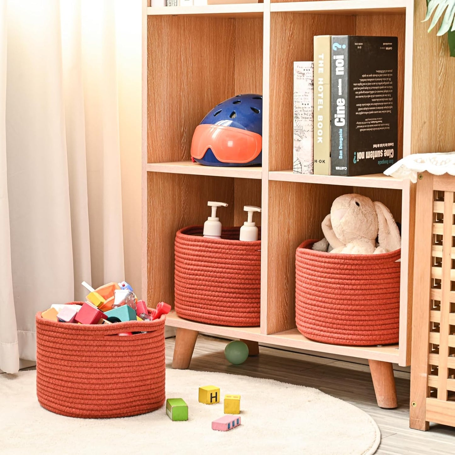 Small Storage Baskets for Organizing, Organizer Bins for Shelves, Small Woven Baskets for Storage, Red Baskets for Gifts, Organization Bins, Baskets for Decor, 9.7"×9.7"×7" (3 Packs) Brick Red