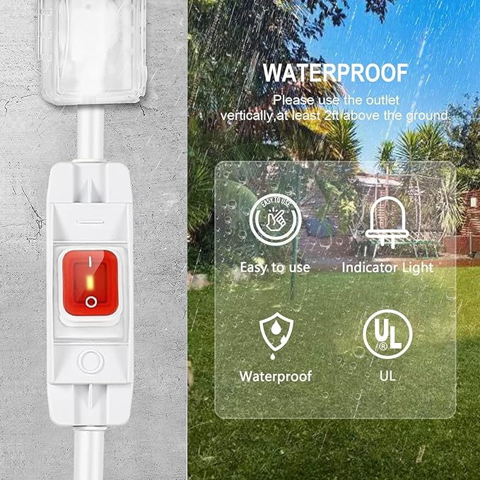 Extension Cord with Switch On/Off Waterproof Switch 35Ft No Plugging and - Image 4