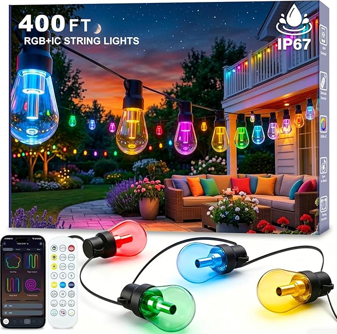 Beizelte Outdoor String Lights, 400FT RGB+IC Outside Light Dimmable by Beizelte