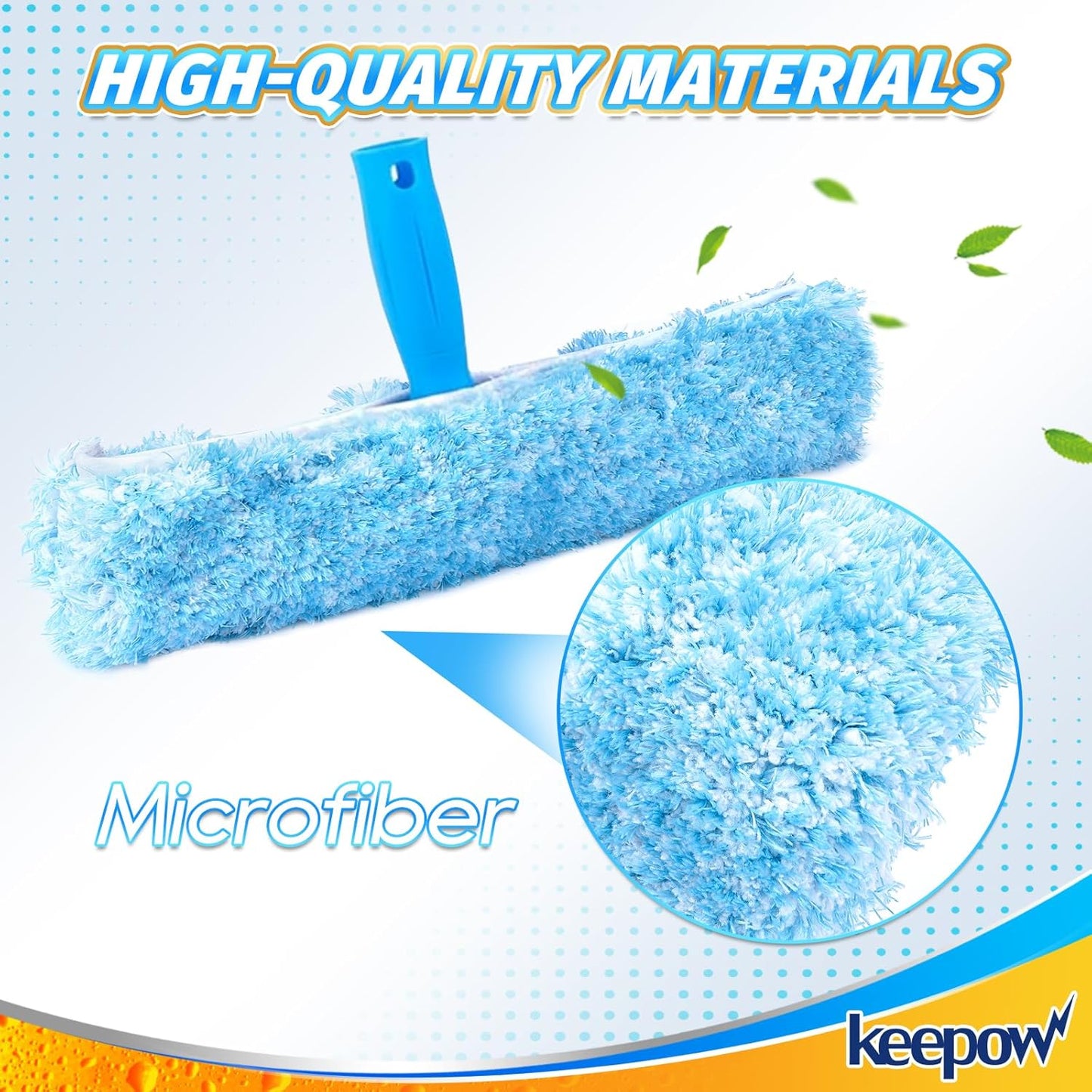 KEEPOW 14" Microfiber Window Scrubber Refill Replacement Compatible with MR.SIGA, Compatible with Ettore Professional Window Cleaning, Reusable & Washable Window Squeegee for Home (3 Pack)