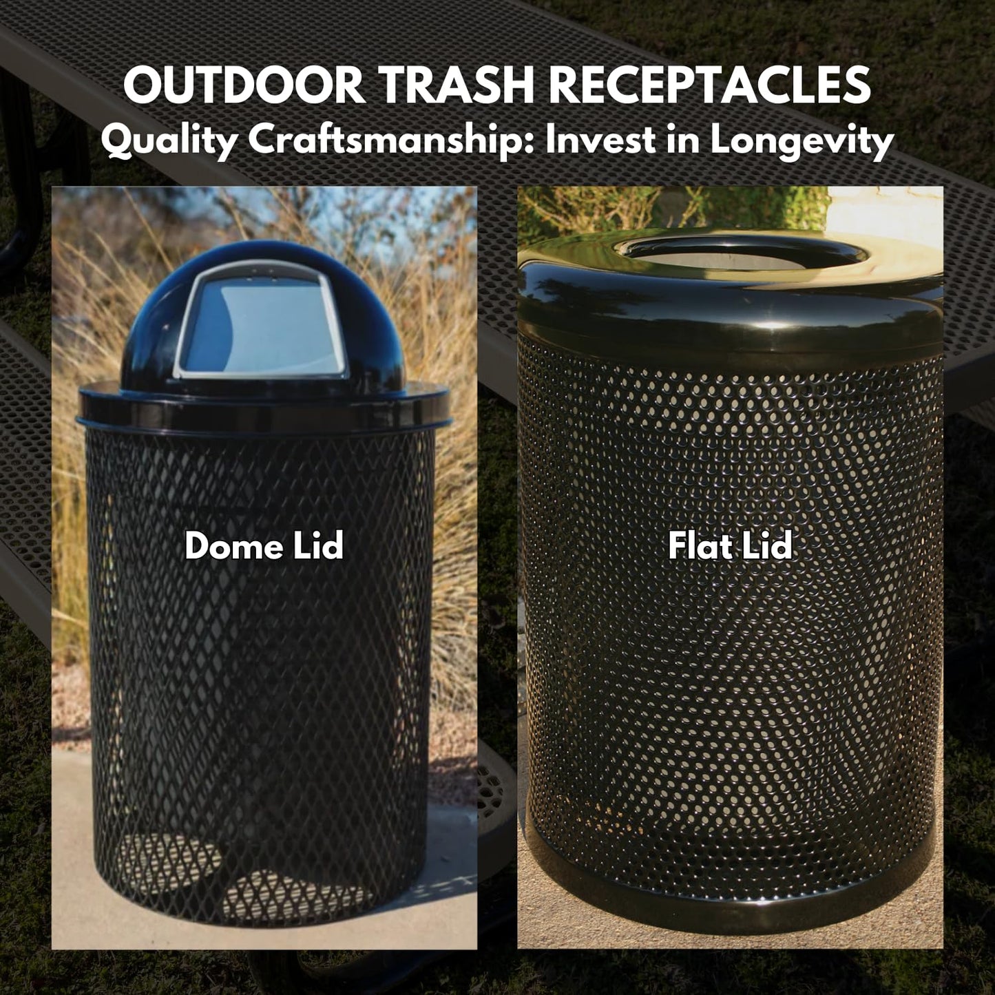 COATEDOUTDOORFURNITURE RDT-P-YEL Heavy Duty Round Trash Receptacle with Dome Top, Liner Included, 32 Gallon, Yellow, Made in America