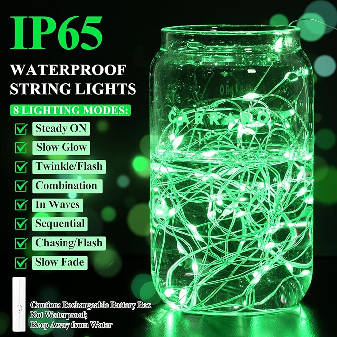 Lakumu Fairy Lights Battery Operated St. Patrick's Day, Rechargeable Copper - Image 3