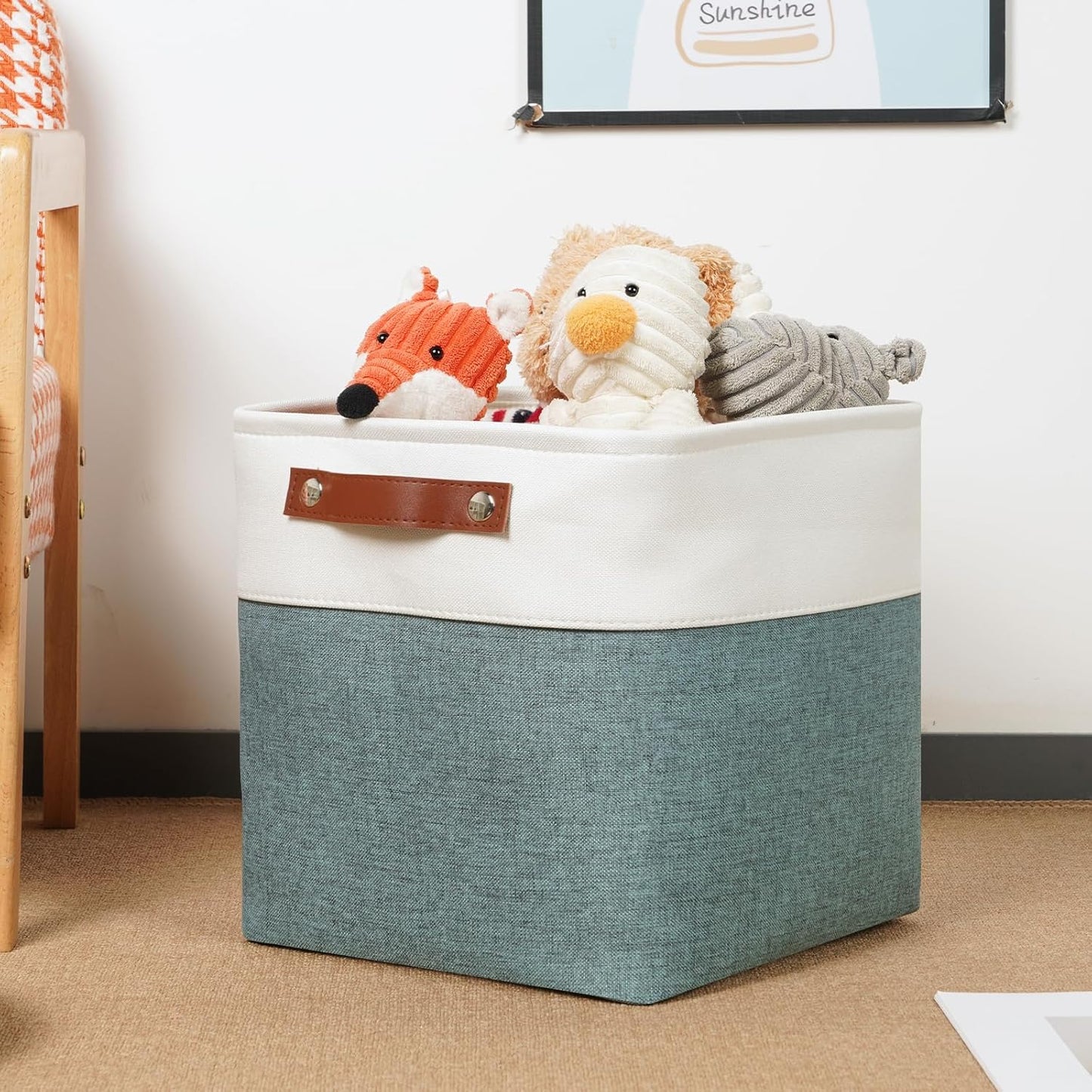 DULLEMELO 11x11 Cube Storage Bins for Organizer, Foldable Cube Storage Bins for Organizing Home Office Closet Shelves, Fabric Cube Baskets for Home Organization(4 Pack - White&Deep Green)