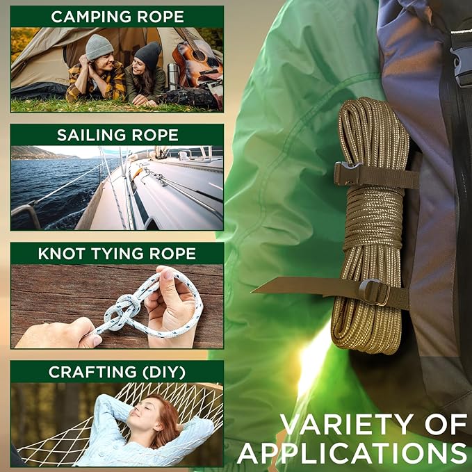 TECEUM Rope – 90 Feet x 1/4 Inch – Coyote Brown – Strong All-Purpose Utility - Image 5
