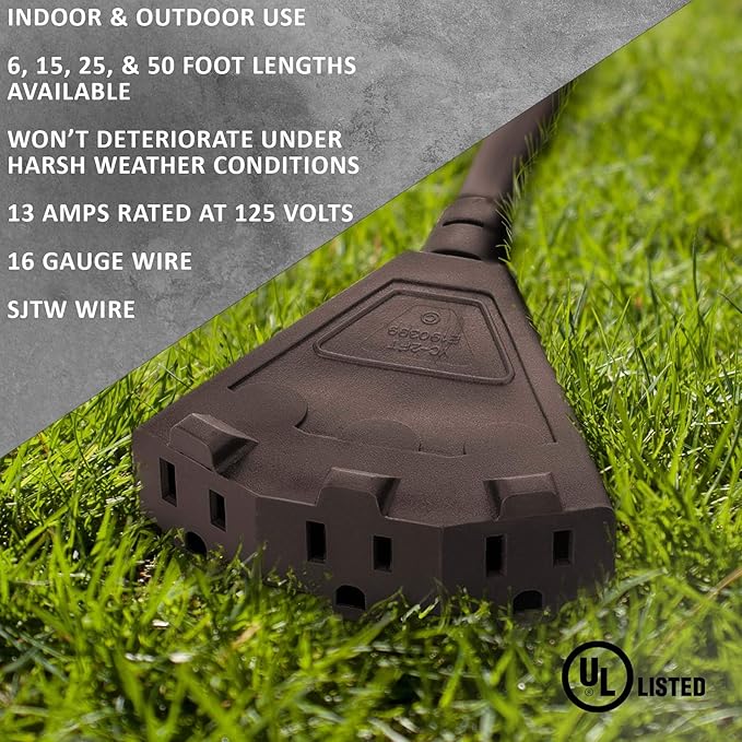 Holiday Lighting Outlet 6-Foot Brown Extension Cord, 3-Prong Indoor & Outdoor - Image 5