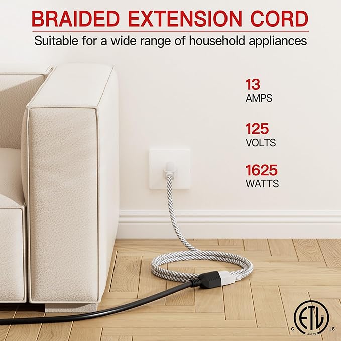 16/3 Braided Extension Cord 6 FT, Braided Extension Cord Flexible & Durable - Image 3
