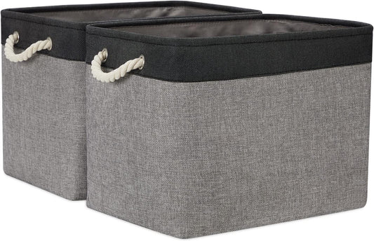 Temary Large Storage Baskets 2 Pack Cloth Basket for Shelves Collapsible Decorative Storage Organizer Baskets Canvas Storage Bins with Handles for Home(Grey&Black,16Lx12Wx12H Inches)