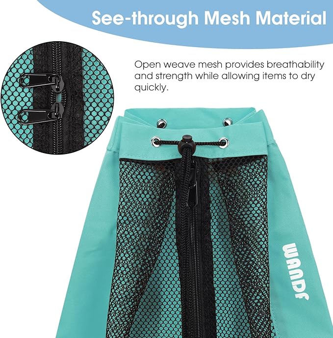 WANDF Swim Bag Mesh Drawstring Backpack Beach Backpack - Image 5