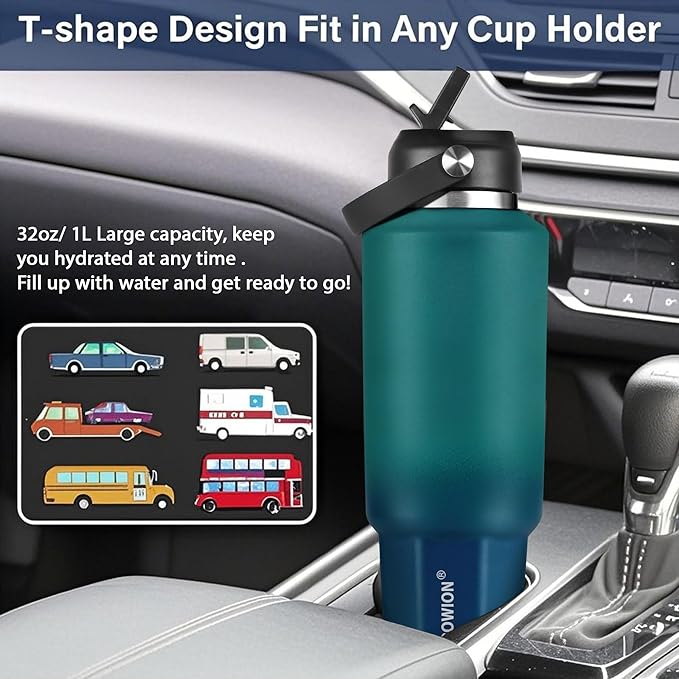 HYDROWION 32 oz Insulated Water Bottle, Car Water Bottle Holder - Image 2