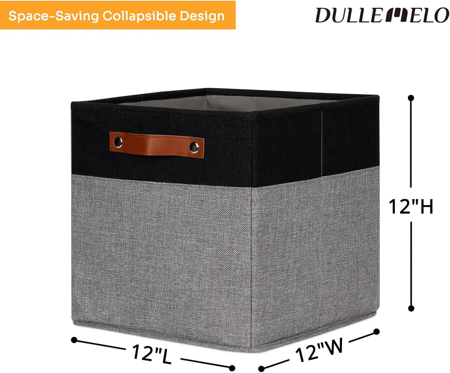 DULLEMELO 12x12 Storage Cubes, Collapsible Sturdy Cube Storage Bins With Handles for Organizing,Fabric Storage Cubes Baskets for Shelves Nursery Closet Home Organization and Storage (Black&Grey)