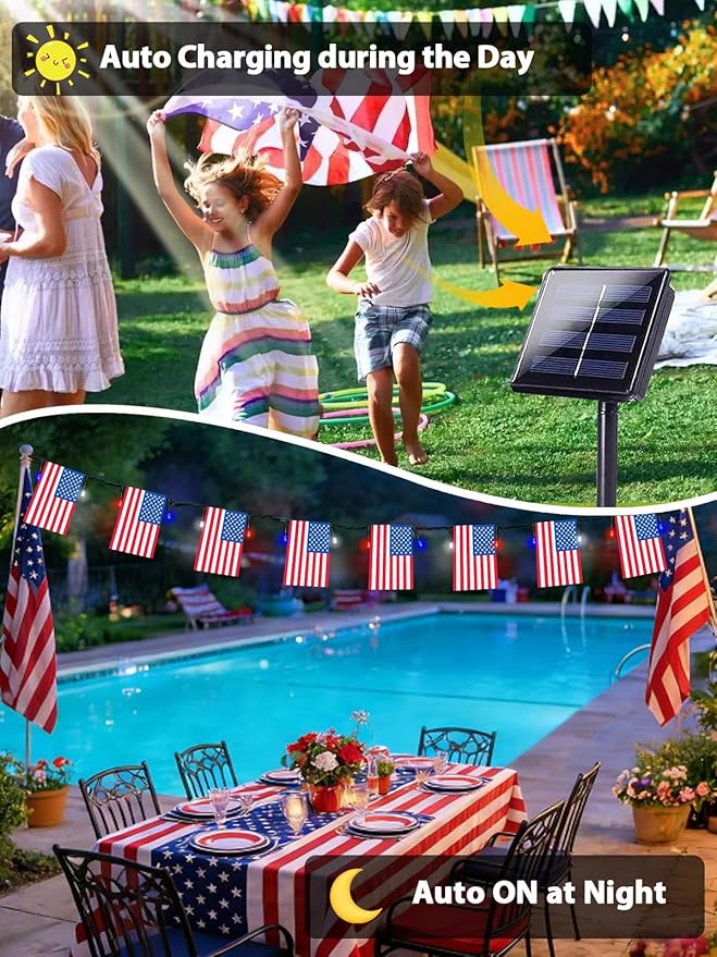 4th of July Decorations, Solar American Flag Lights Outdoor - Image 4