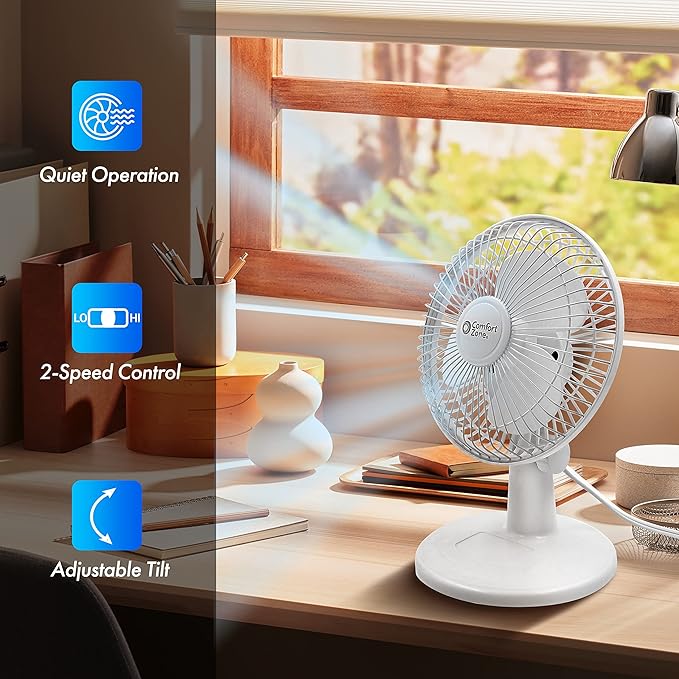 Comfort Zone CZ6D 6" Quiet Portable Indoor 2-Speed Desk Fan - Image 2