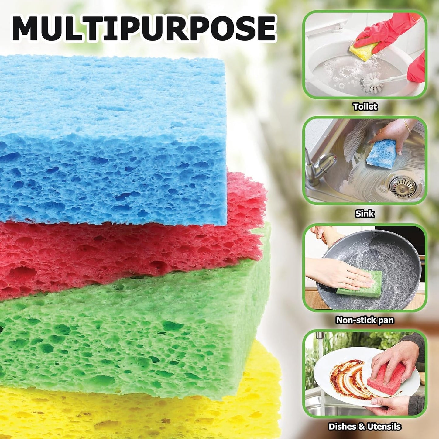 12 Counts Multipurpose Kitchen Sponges Pack Compostable Biodegradable Compressed Cellulose Sponges 18X Super Absorption POP UP Eco Sponge for Household Use