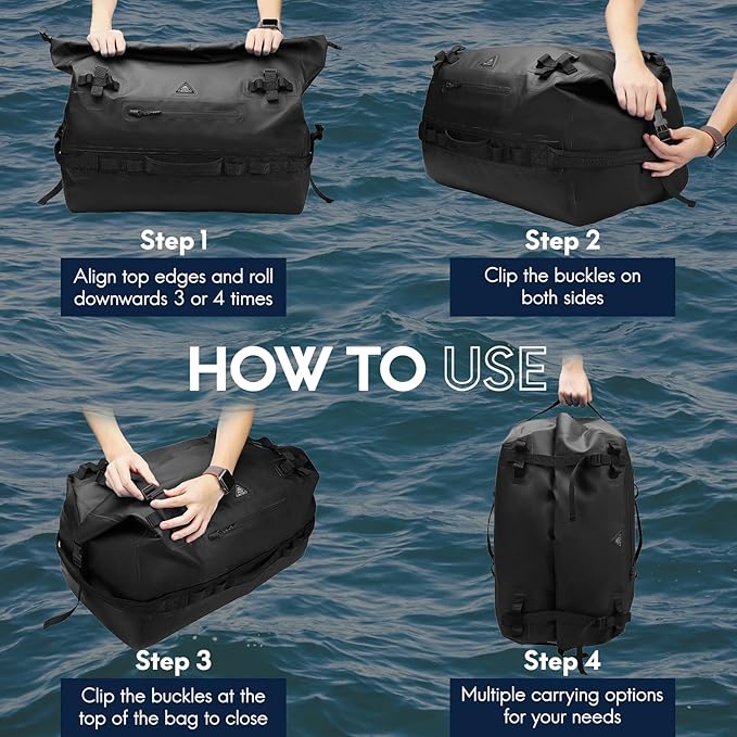 Haimont Large Waterproof Duffel Backpack Roll-Top Heavy Duty Dry Duffle Bag - Image 6