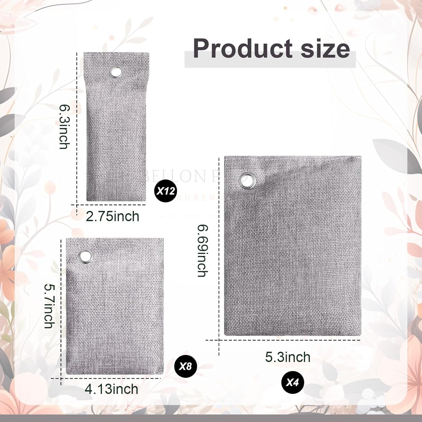 Nuanchu 24 Pcs Activated Charcoal Odor Absorber 50g/100g/200g, Air Purifying Bamboo Charcoal Bags, Natural Shoe Odor Absorber, Deodorizer Absorbers for Fresh Car Home Closet Pet Basement Smell(Grey)