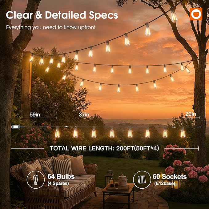 addlon 198FT Outdoor String Lights - Image 5
