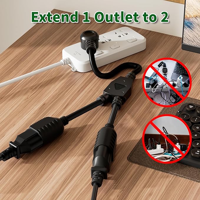 Elecan 3-Prong Y Splitter Power Extension Cord 1 FT, 45-Degree Angled Flat Plug - Image 3