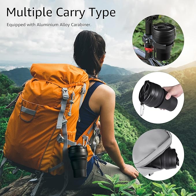 2PACK Collapsible Coffee Cup, 20 OZ 600ml Silicone Folding Camping Mug - Image 6