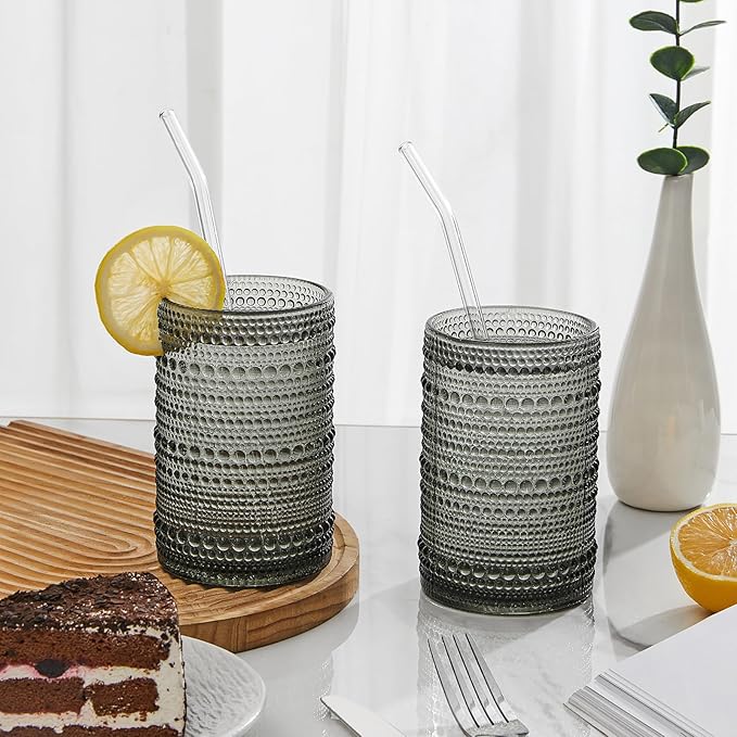 HomeVogue Hobnail Drinking Glasses Set of 6, 15 oz Vintage Glassware Set - Image 6