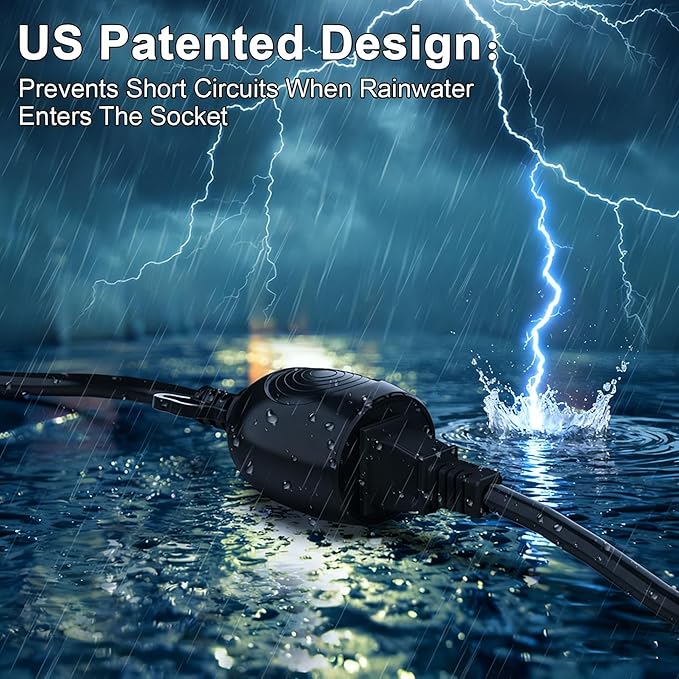 Blackcow Outdoor Power Extension Cord, 50 Ft, IPX6 Waterproof, Cold Weather & - Image 3