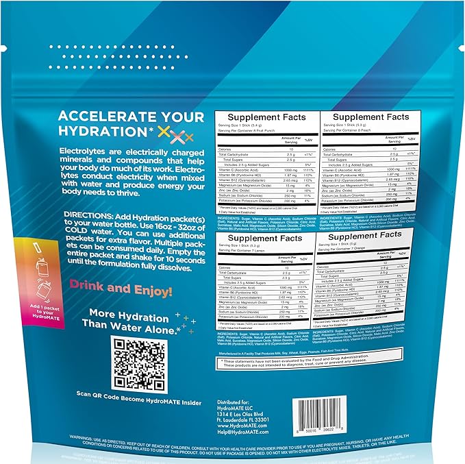 HydroMATE Electrolyte Powder Variety Pack Bulk Hydration Packets Low Sugar 90 - Image 4