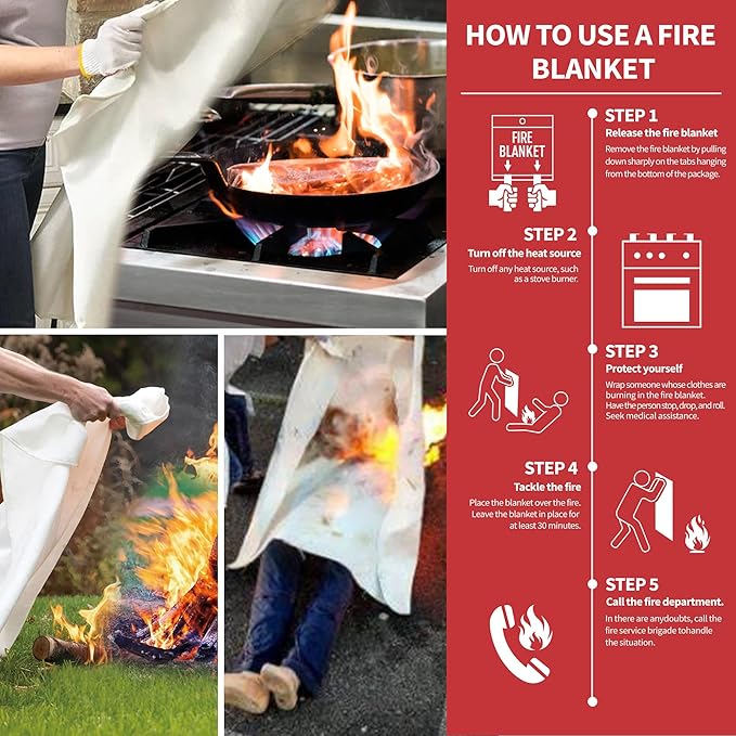 Fire Blanket for Kitchen and Home, Fiberglass Emergency Fire Blanket, 4 Pack - Image 3
