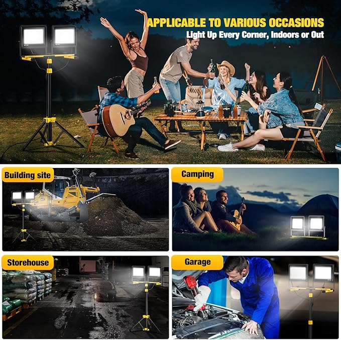 Upgraded LED Work Lights with Stand, 2-Head Adjustable Work Light, Waterproof - Image 7