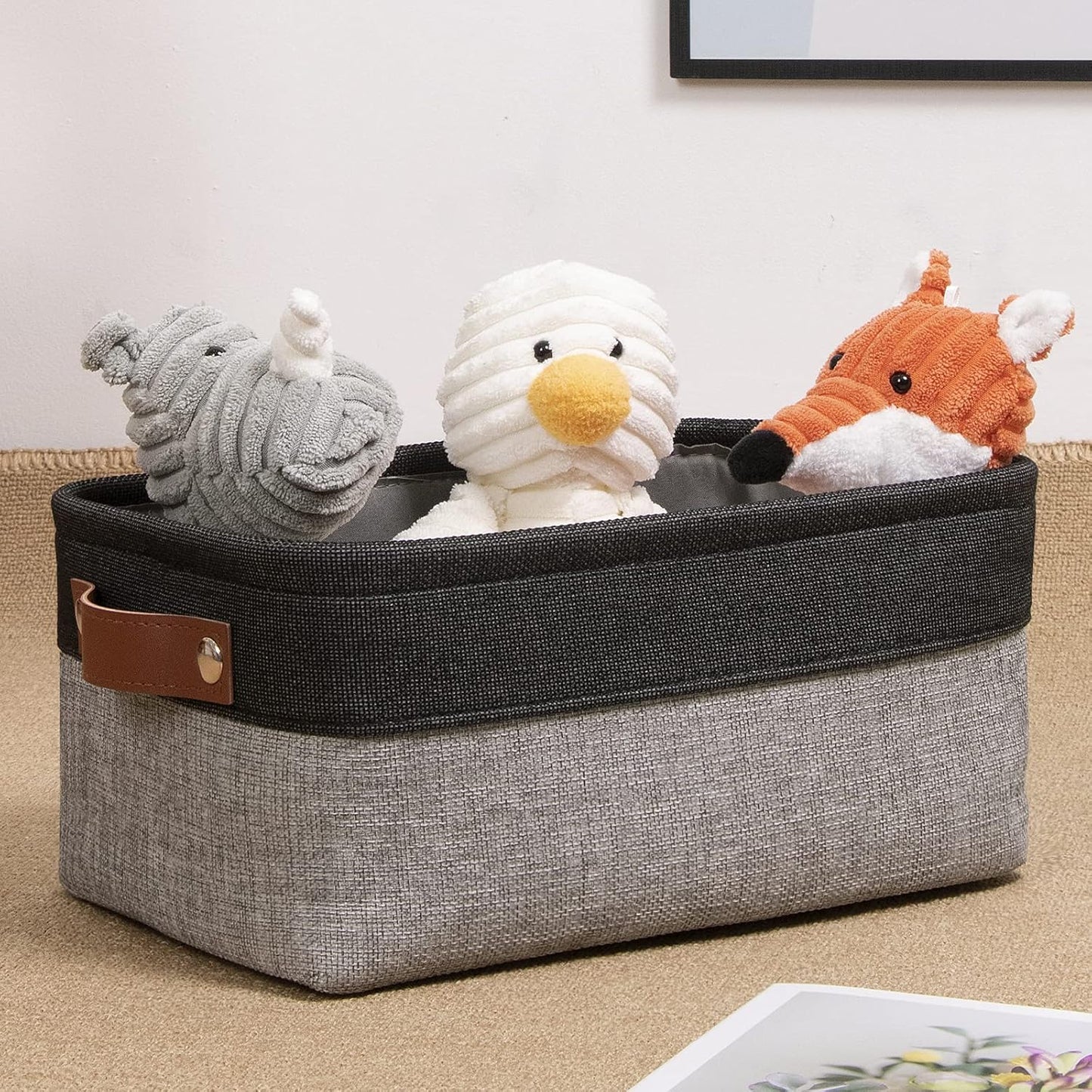 DULLEMELO Small Collapsible Fabric Basket for Organizing, Shelves, Closets, Laundry, Nursery, Decorative Gift Basket (Black&Gray)