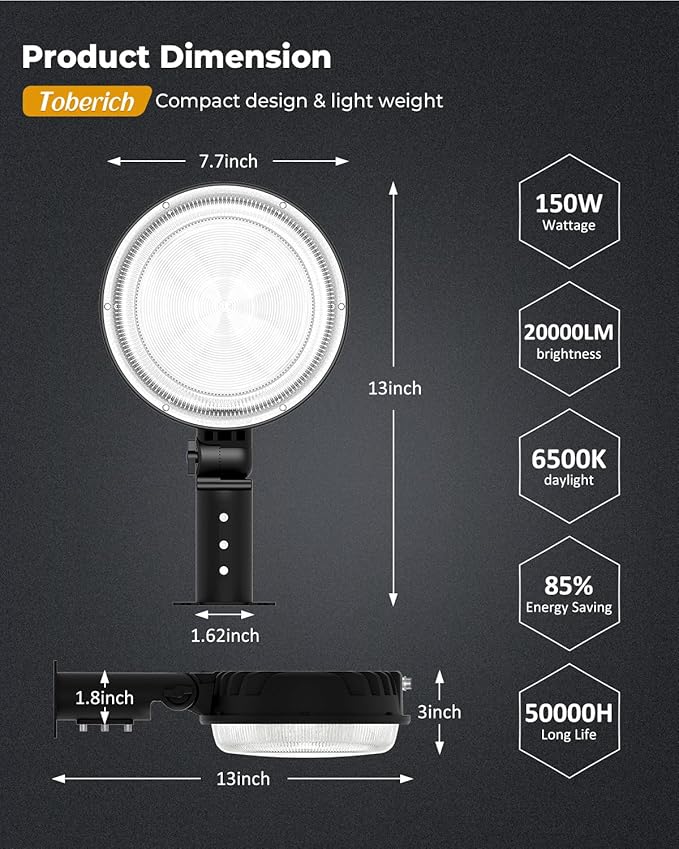 toberich LED Barn Light 4 Packs, 150W 20000LM Yard Area Lights Dusk to Dawn - Image 6