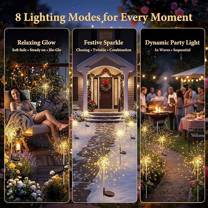 Solar Firework Lights Outdoor 4 Pack, 120LED Solar Starburst Garden Lights - Image 3