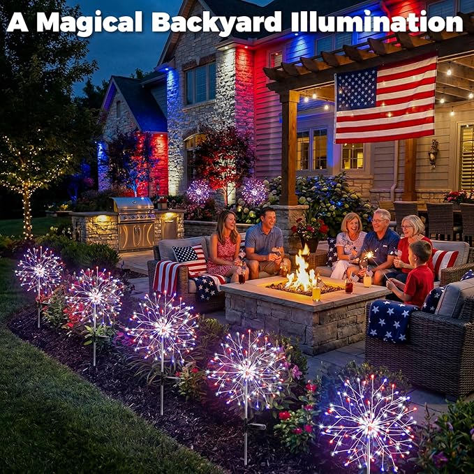 suddus 4th of July Decorations Solar Garden Lights, Upgrade 2Pack 150LED Red - Image 2