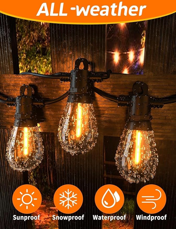 String Lights for Outside Patio 26FT IP65 Waterproof Outdoor String Lights Led - Image 4