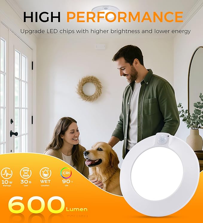 CLOUDY BAY Motion Sensor Ceiling Light Indoor, 120V CRI90 10W 5000K Bright Day - Image 4