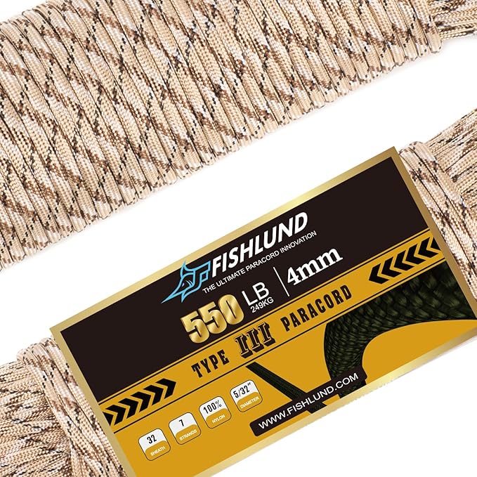 Paracord 550 lb, 7 Strand Paracord Rope 250ft 4mm, Nylon Parachute Cord by FISHLUND