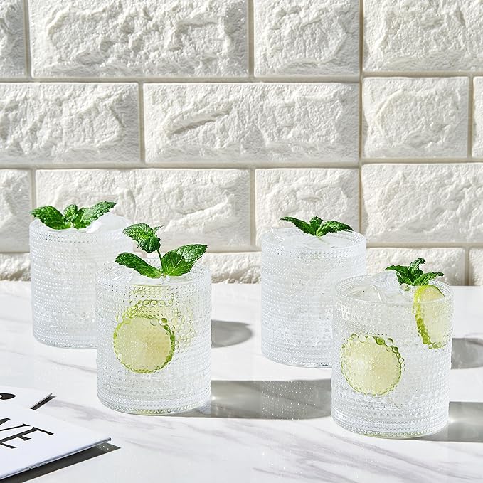 Khen Plastic Hobnail Drinking Glasses Set of 4 Clear Cups 14oz, Shatterproof & - Image 3