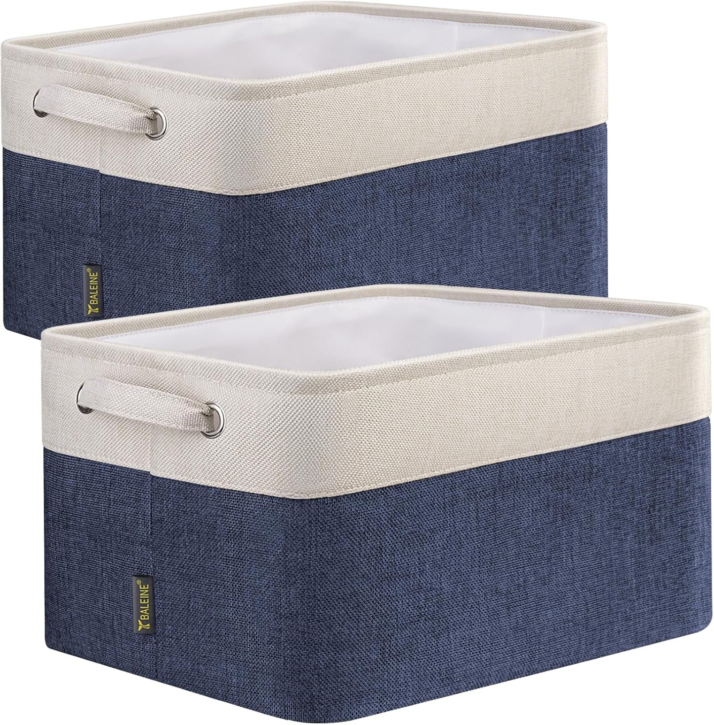 BALEINE 2 Pack Fabric Storage Bins for Shelves, Linen Storage Baskets for Organizing, Decorative Closet Bins for Clothes, Home (Navy Blue, 15"x11"x9.5") ﻿