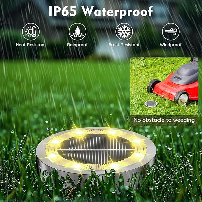 Solar Ground Lights Outdoor, 1 Pack Solar Lights Outdoor Waterproof, Mini Flat - Image 3