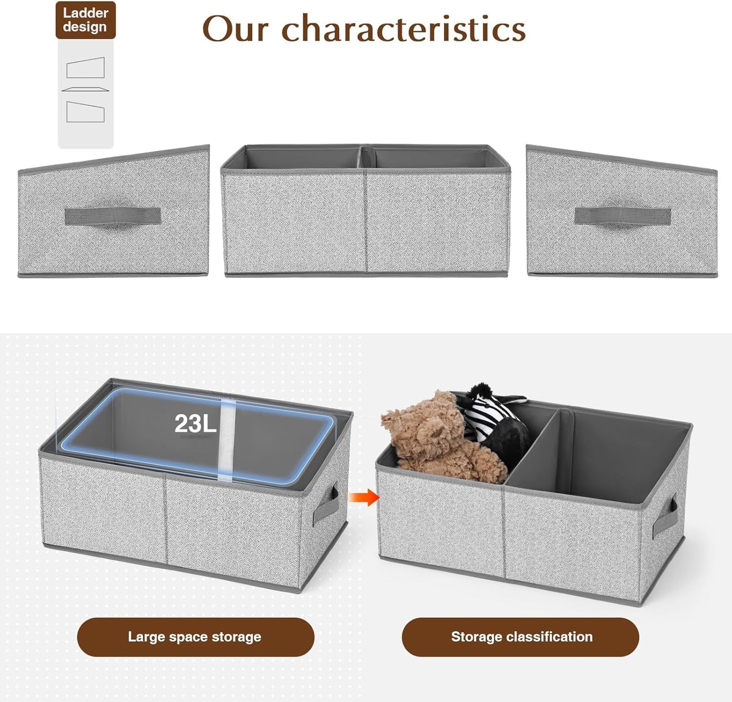 DIMJ Closet Storage Bins, 5 Pack Storage Baskets for Shelves, Foldable Closet Organizer with Handle, Linen Closet Organizers and Storage for Clothes, Toys, Towel, Books (Grey)