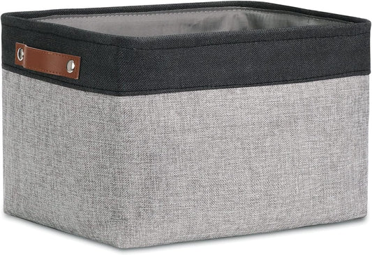 DULLEMELO Fabric Storage Basket for Shelves/Closets, Collapsible Rectangle Basket for Organizing Clothes, Toys, Towels, Books, Laundry, Nursery, Dog Toy Basket Empty (Black&Gray)