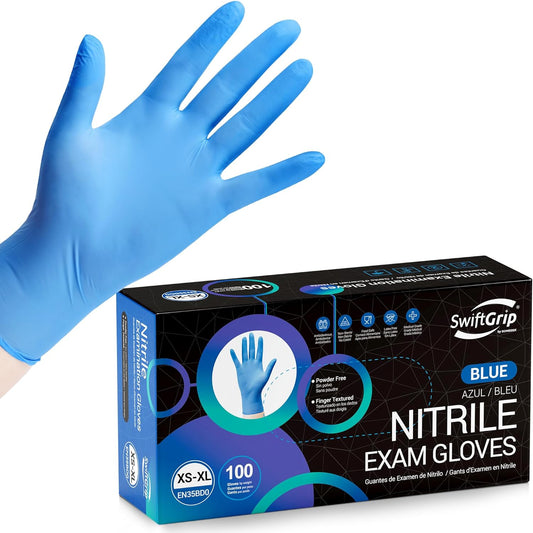 Disposable Nitrile Exam Gloves, 3 Mil, Blue, Nitrile Gloves Disposable Latex Free, Medical Gloves, Cleaning Gloves, Food-Safe Rubber Gloves, Powder Free, Non-Sterile, 100-ct Box (Small)