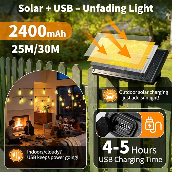 Solar Lights Outdoor Waterproof: ST38 100FT 30M Shatterproof Bulbs Patio Lights - Image 4