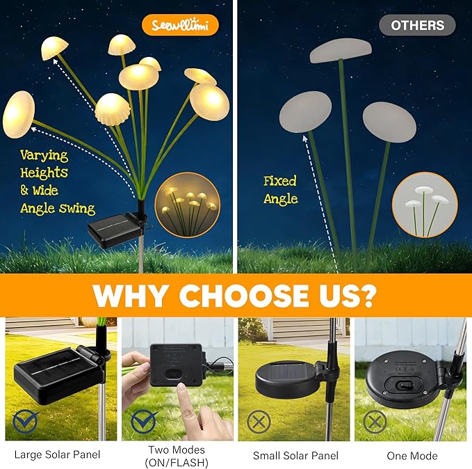 Solar Garden Lights Outdoor, Swaying Mushroom Lights Waterproof - Image 4