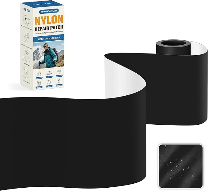 KING MOUNTAIN Self Adhesive Nylon Fabric Repair Tape, 4×63 Inches, Quick Down by ForABetterHomeLife