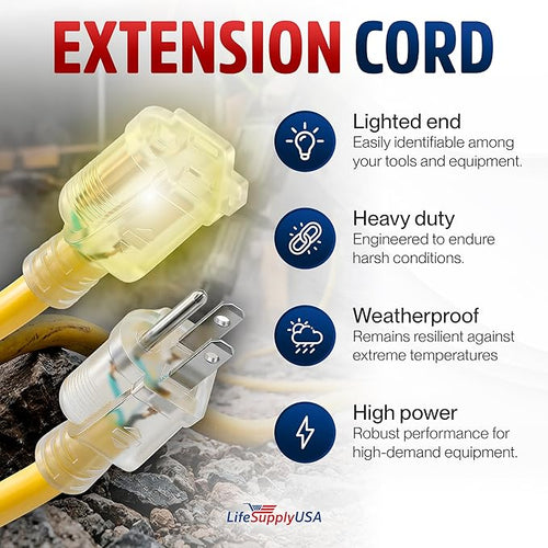 75ft Outdoor/Indoor Extension Cord 16/3 Gauge Heavy Duty 3 Prong SJTW, - Image 2