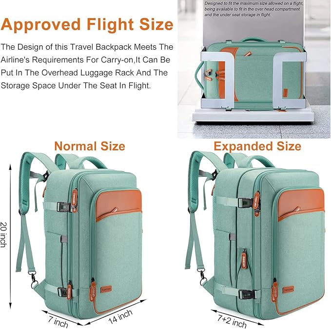 Lumesner Carry on Travel Backpacks, Extra Large 40L Flight Approved Bag - Image 2